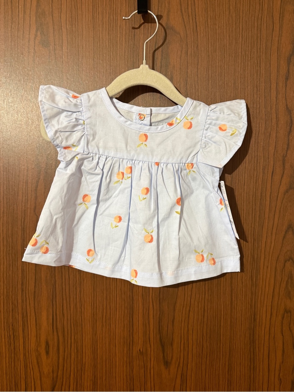 child of mine Light Blue Flutter Sleeve Top with Peach Print